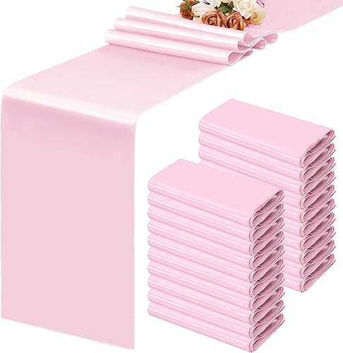 Miniatura 24 de fani Paquete de 12 caminos de mesa color champán de 12 x 108 pulgadas de largo de tela lisa para bodas, banquetes, graduaciones, fiestas