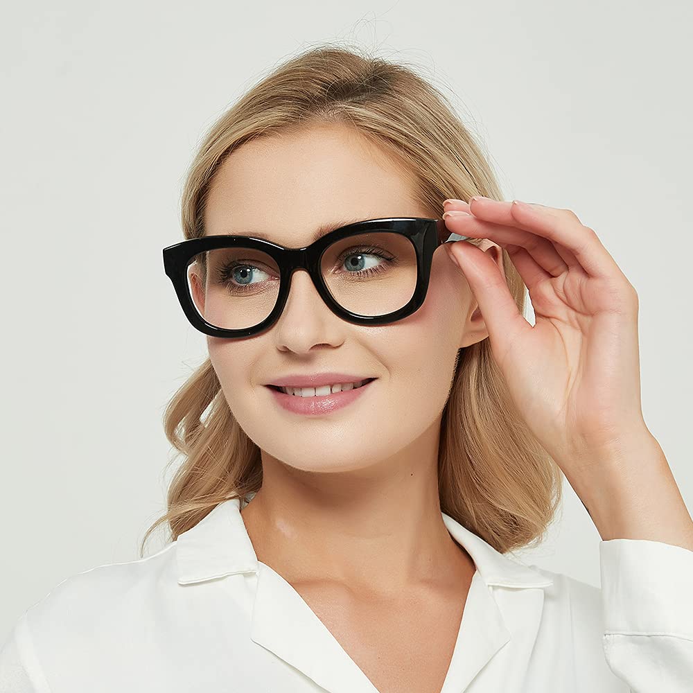 JiSoo Reading Glasses 1.25 Women/Men Designer Oversized Readers, Thick Large Round Ladies Reading Glasses 1.25, Black - Image 2