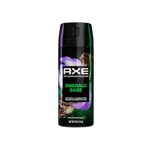 AXE Fine Fragrance Collection Premium Deodorant Body Spray for Men Emerald Sage with 72H Odor Protection and Freshness Infused with Geranium, Cedar, and Patchouli Essential Oils 4 oz