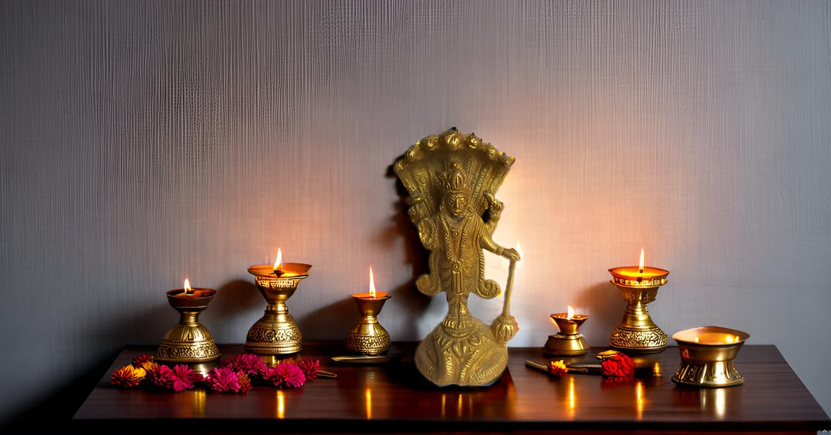 PARIJAT HANDICRAFT Brass Statue of Lord Vishnu Hindu god Idol Sculpture Home Temple décor Gift Pooja Article (Golden)