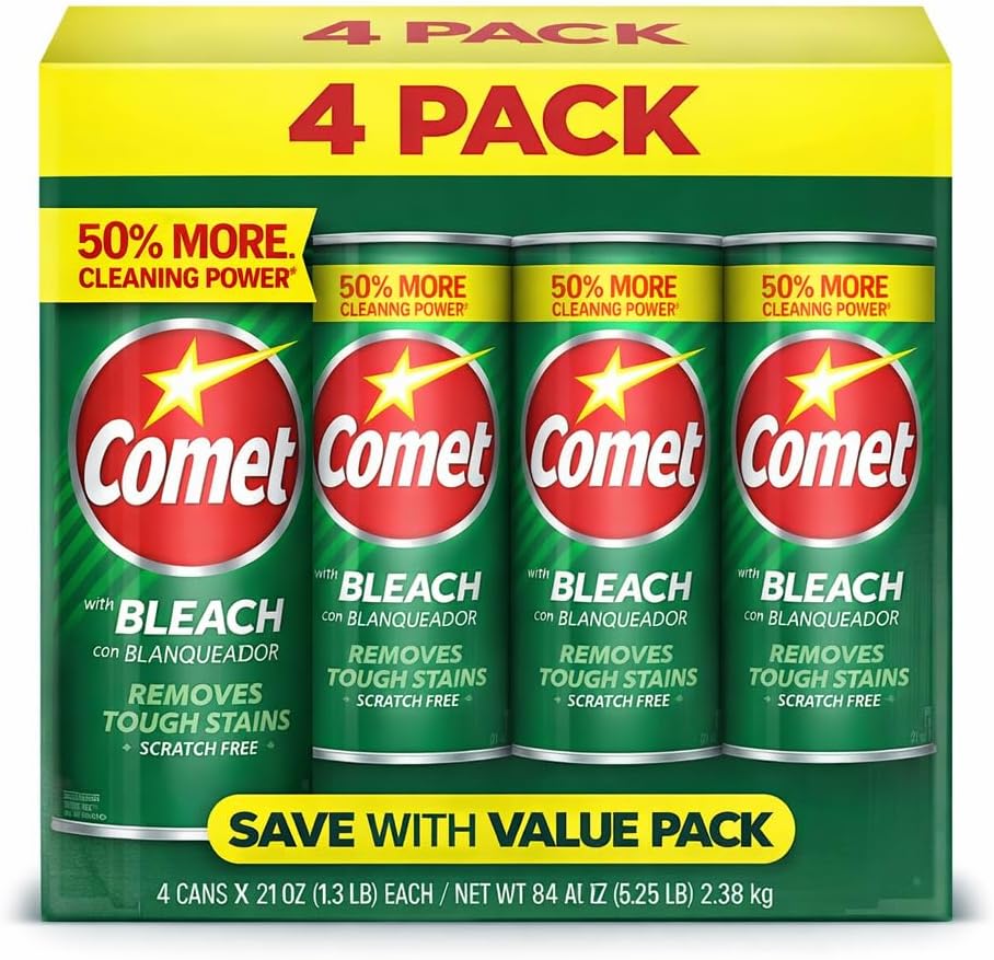 Comet Powder Cleanser with Bleach, 4 Pack Removes Tough Stains, Scratch Free, 21 oz each
