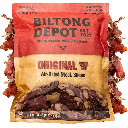 Miniatura 2 de Biltong Depot Original Beef Biltong Slices with Fat – 1lb (16oz) | Air-Dried Beef Jerky Snack | High Protein | Zero Sugar | Keto & Paleo Friendly |