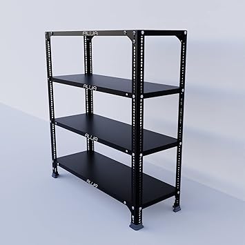ALIJA Slotted Angle Metal Rack (3 x 2.75 x 1 Ft. / 36 x 33 x 12 Inch) with 4 Shelves Storage Rack Unit (Black, 24 Gauge Shelves 18 Gauge Angle)