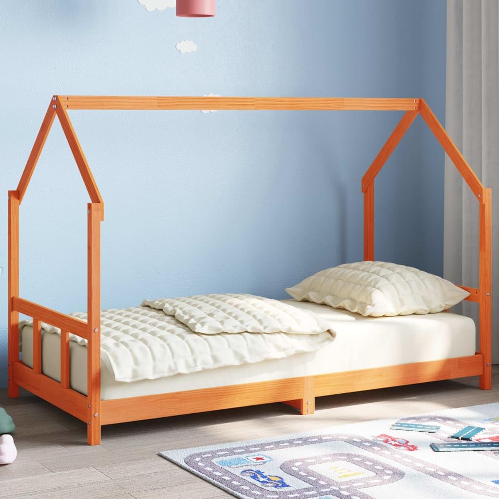SKM Estructura de Cama Infantil Madera de Pino marrón Cera 90x190cm,Mobiliario,Mobiliario para bebés y niños pequeños,Cunas y Camas para niños,Marrón,847137