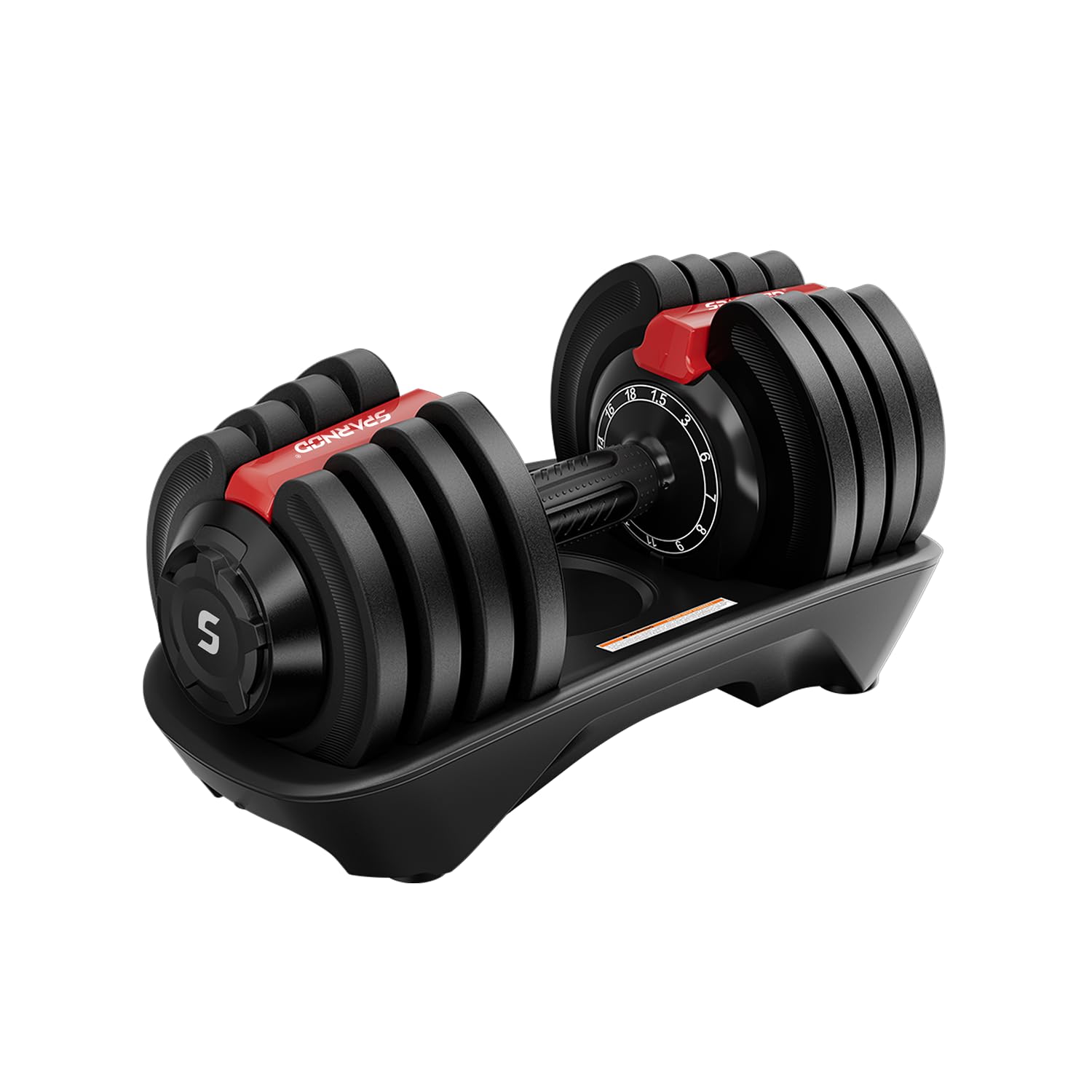 Sparnod Fitness SAD-18 Adjustable Dumbbell 18kg – 12 Weight Levels (1.5–18kg), Quick Adjust with Safety Lock, Non-Slip Grip, Thickened Base Full-Body Workout, Steel & Nylon