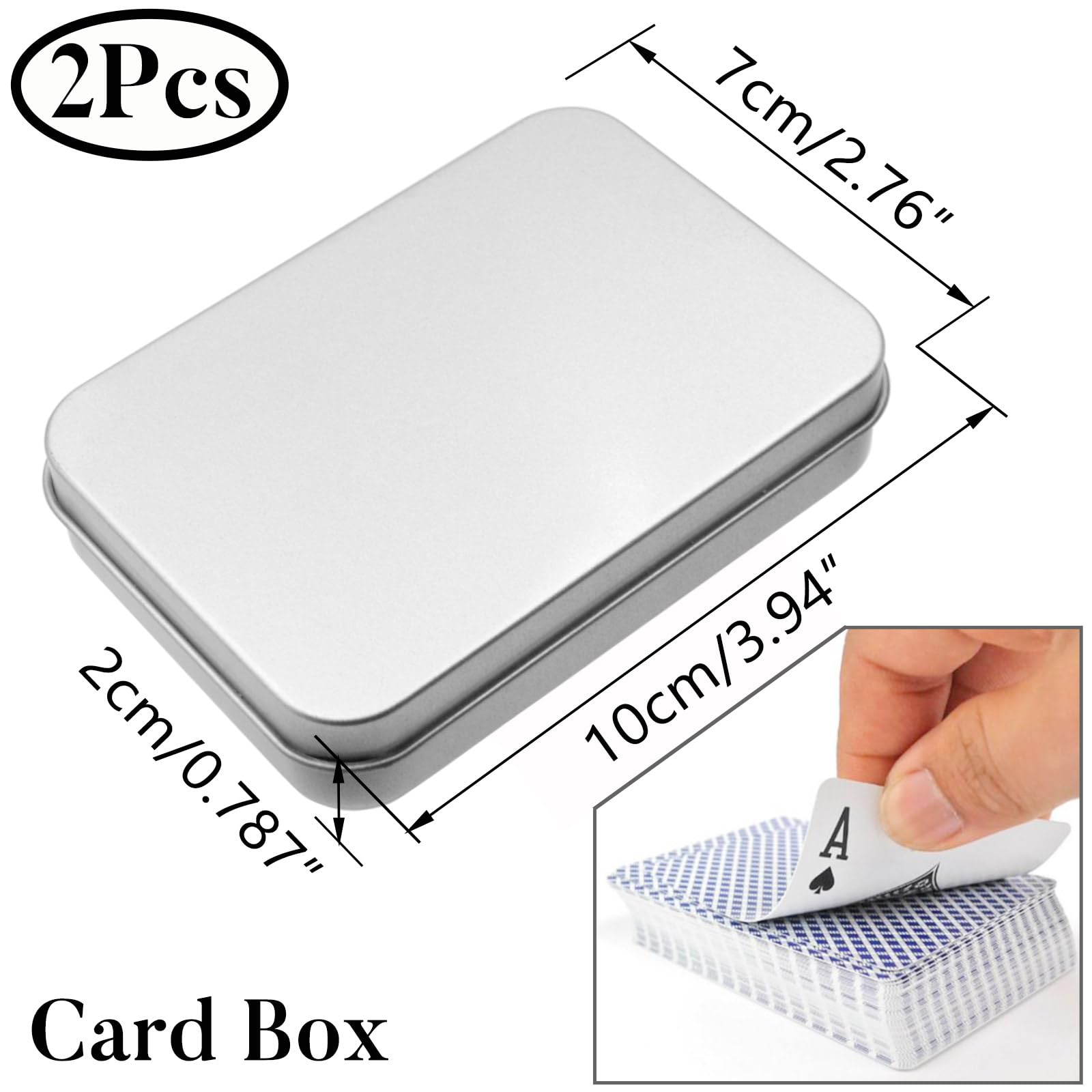Orrdiffi 2 stuks speelkaartenbox van metaal, lege kaartenbox, speelkaarten, etui, blikje met deksel voor thuis, kleine metalen doos voor kaartdoos, zoetigheden, thuis, kleine voorwerpen, 10 x 7 cm