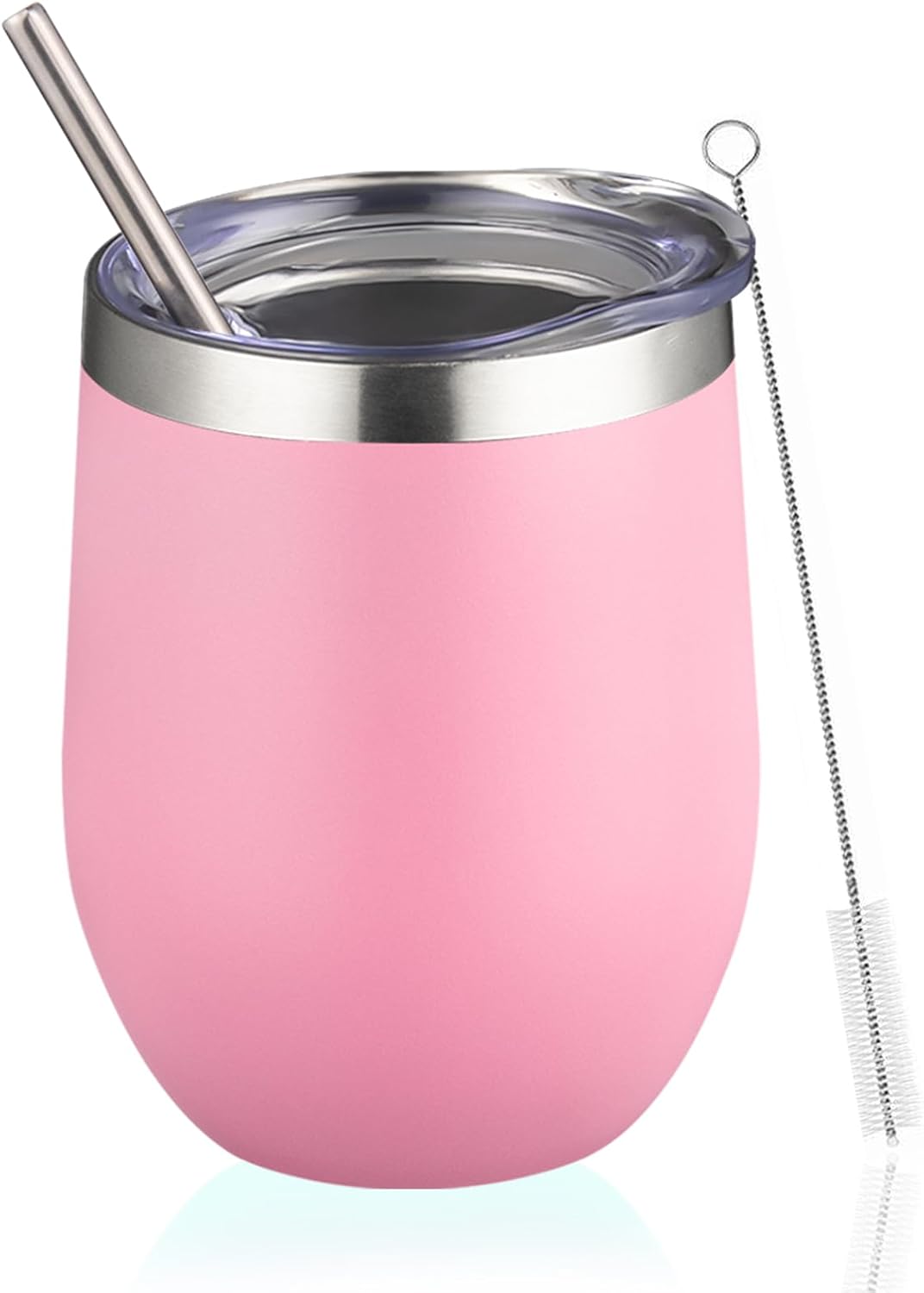 12oz Wine Tumbler with lid, Stainless Steel Travel Mugs Stemless Double Wall Insulated Coffee Cup, Insulated Wine Glasses Travel Tumbler for Cold & Hot Drinks(Light Pink, 1)