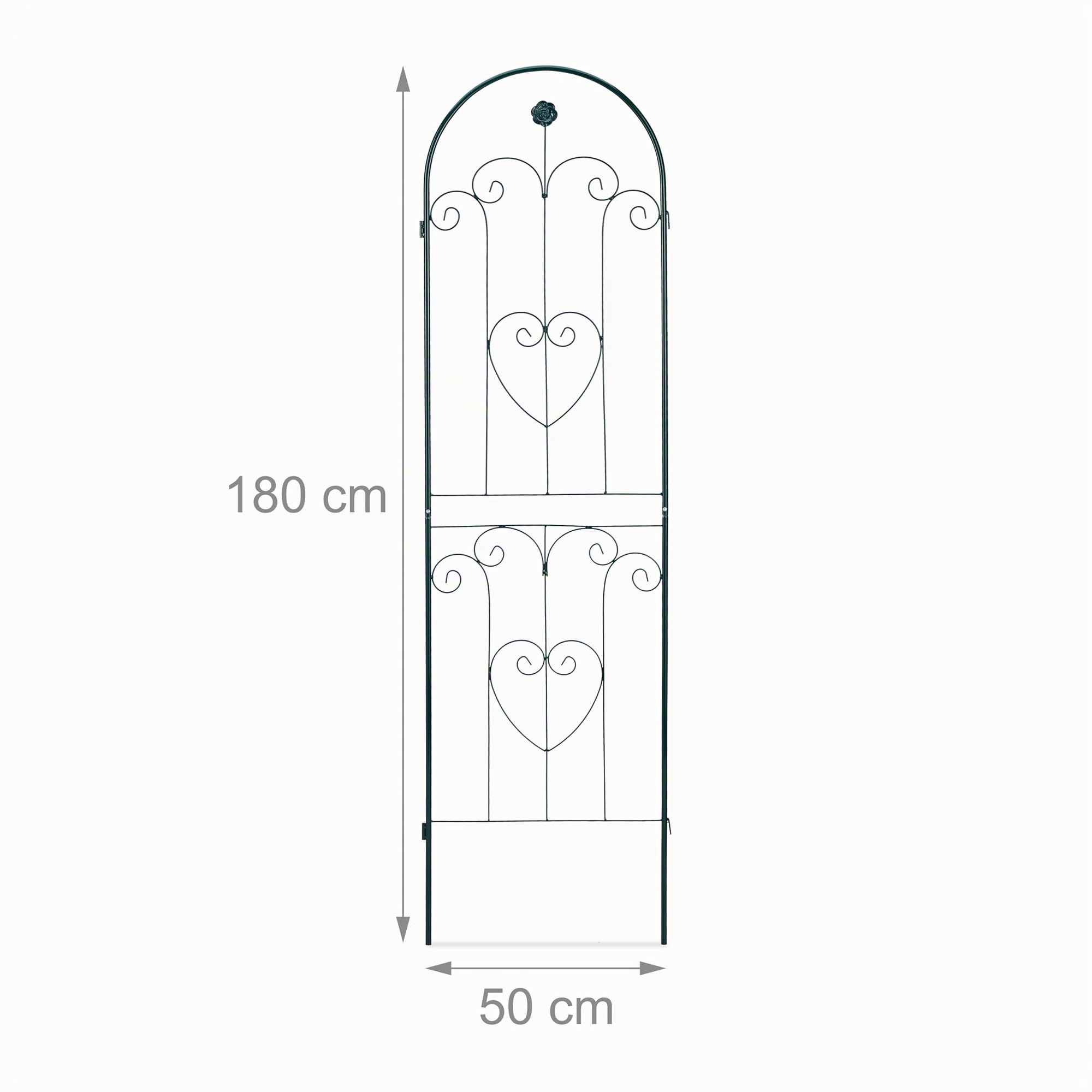 Relaxdays Set 2 Grigliati per Rampicanti, in Metallo 180x50cm Design ad Archi Fiori e Cuori, ad Incastro, Verde Scuro