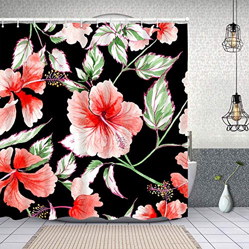 Rideau de Douche Tissu Polyester,Style Aquarelle Motif Fleur Rose Fleur Sauvage,Rideau de Douche Imperméable avec 12 pcs Crochets 180x180cm