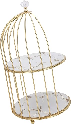 Miniatura 8 de Syrisora Estante de almacenamiento de doble capa para jaula de pájaros, estante de exhibición para baño, encimera, tocador, marco dorado (base