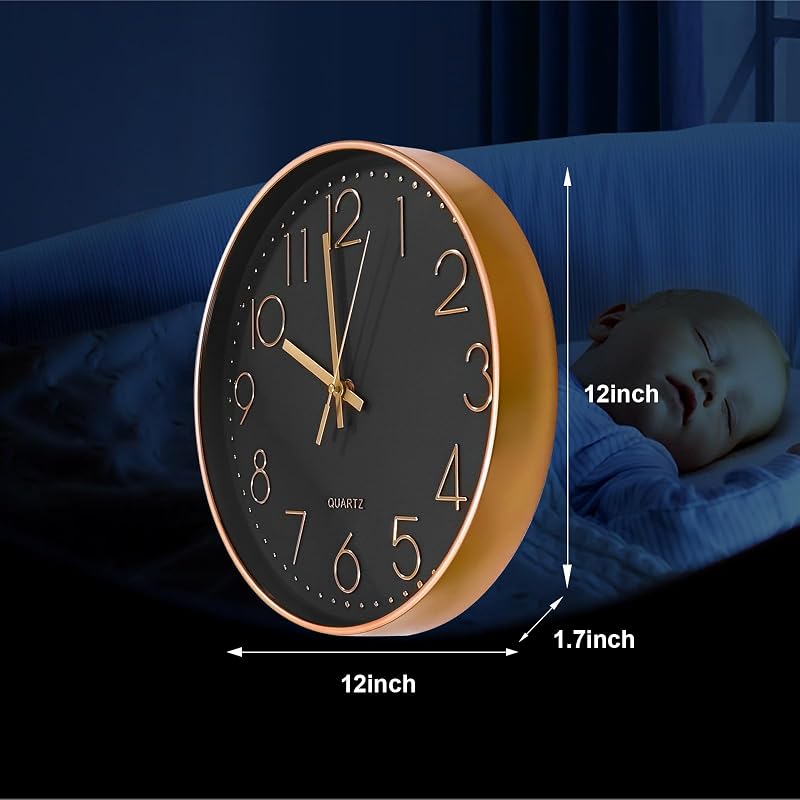 Chedin 30 cm Modern Kerek Falióra Csendesen Működő Arany/Fekete - Gold/Black