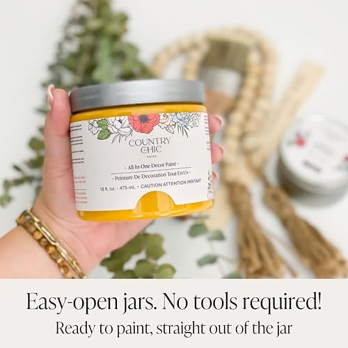 Miniatura 7 de Paquete de pintura estilo tiza + pincel, para muebles, decoración del hogar, manualidades (color: mostaza fresca [pinta - 16 onzas] - amarillo