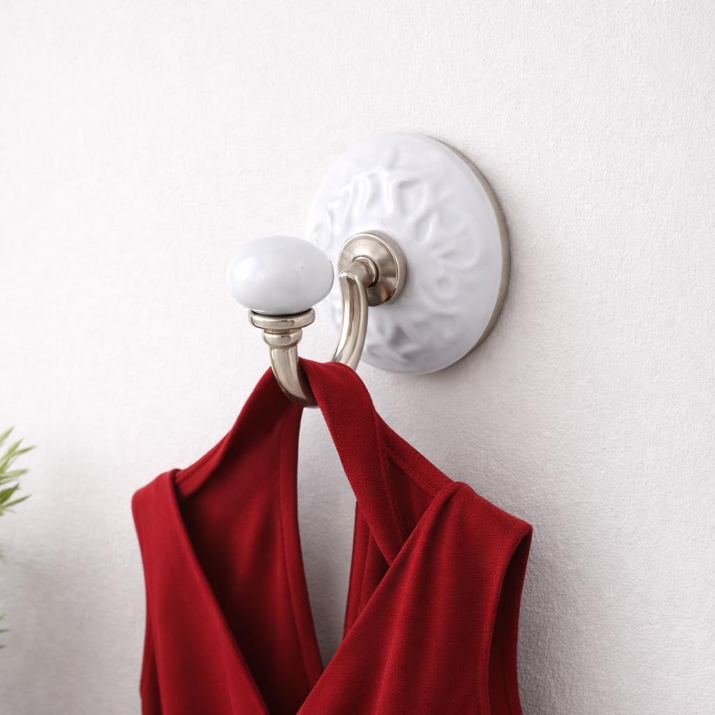 Ceramic Wall Hooks for Coats, Towels and Robes – Decorative Wall Mounted Hook Hardware for Bathroom, Bedroom, Kitchen and Entryway – Set of 2