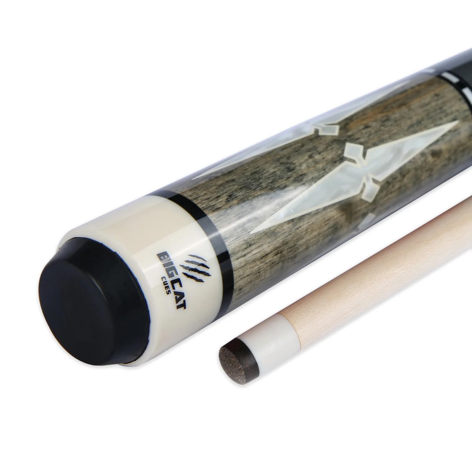 Big Cat Timeless Legacy Pool Cue Stick – Grade A Canadian Maple, 12.5mm Professional Leather Tip, 58” Length, Premium Billiard Cue for Adults – Home or Tournament Play – 19oz, Gray Silver