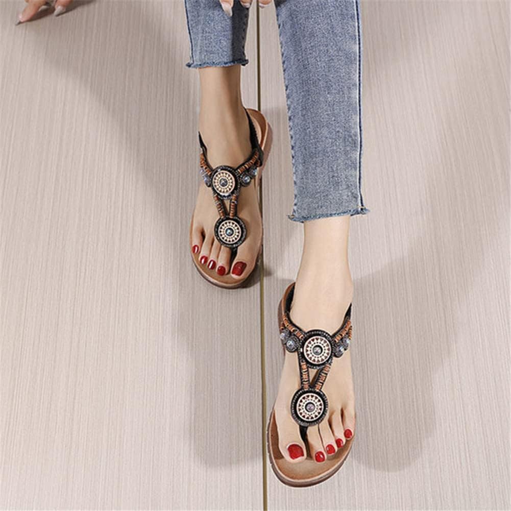 女性のサンダル夏ボヘミアン フラット シューズ ラインストーン ビーチサンダル