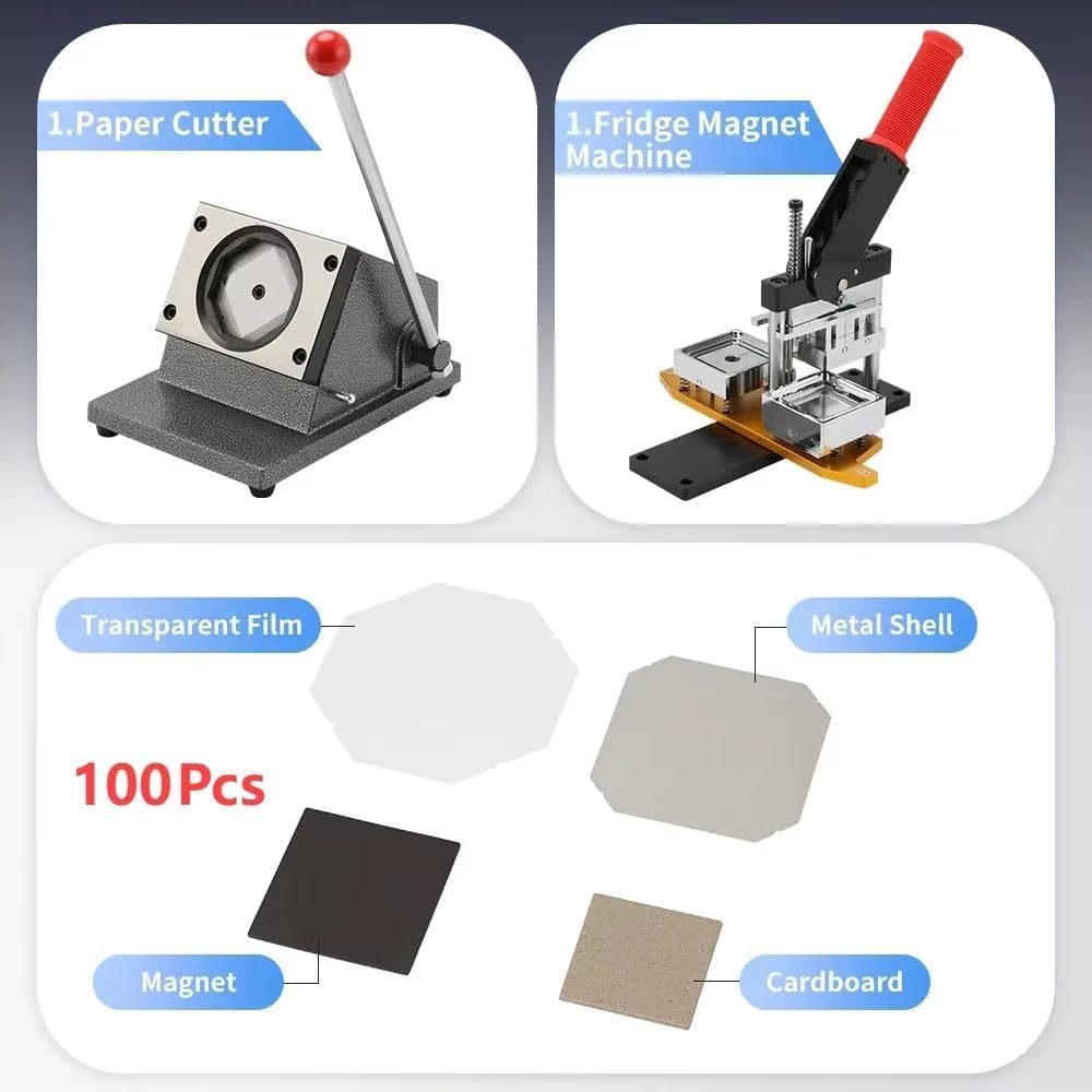 Kühlschrankmagnete, Knopf-Maschine, DIY-Foto-Abzeichen-Magnetmaschine mit Sets von Verbrauchsmaterialien, Papierschneider, quadratische Knopfpressmaschine, Verwendung in Kühlschränken und überall dort