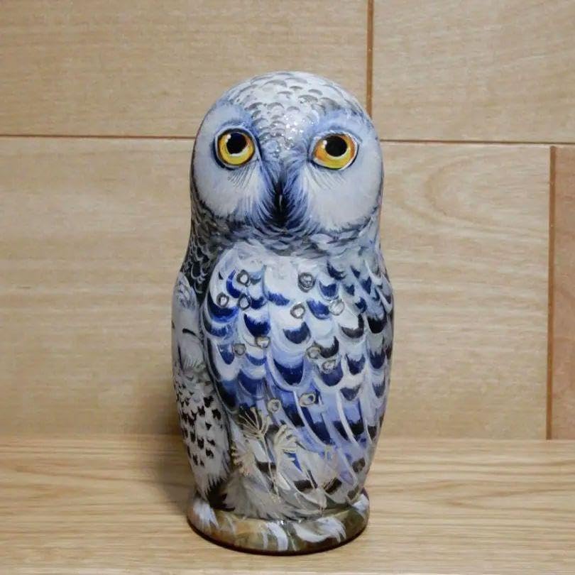 フクロウのマトリョーシカ　ロシア作家 Amazon | ウクライナ雑貨 マトリョーシカ ふくろう梟フクロウ 作家もの