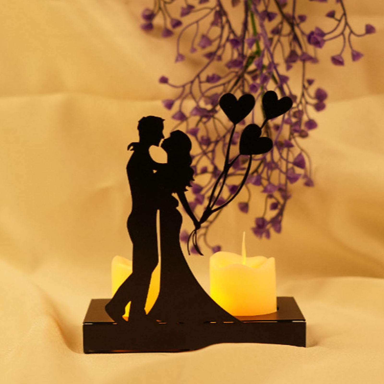 Handcrafted Iron Sculpture Candlestick Wedding Gifts, for Couple, Romantic Couple with Balloons, Iron Couple Statue Candle Holder for Valentine's Day Decoration