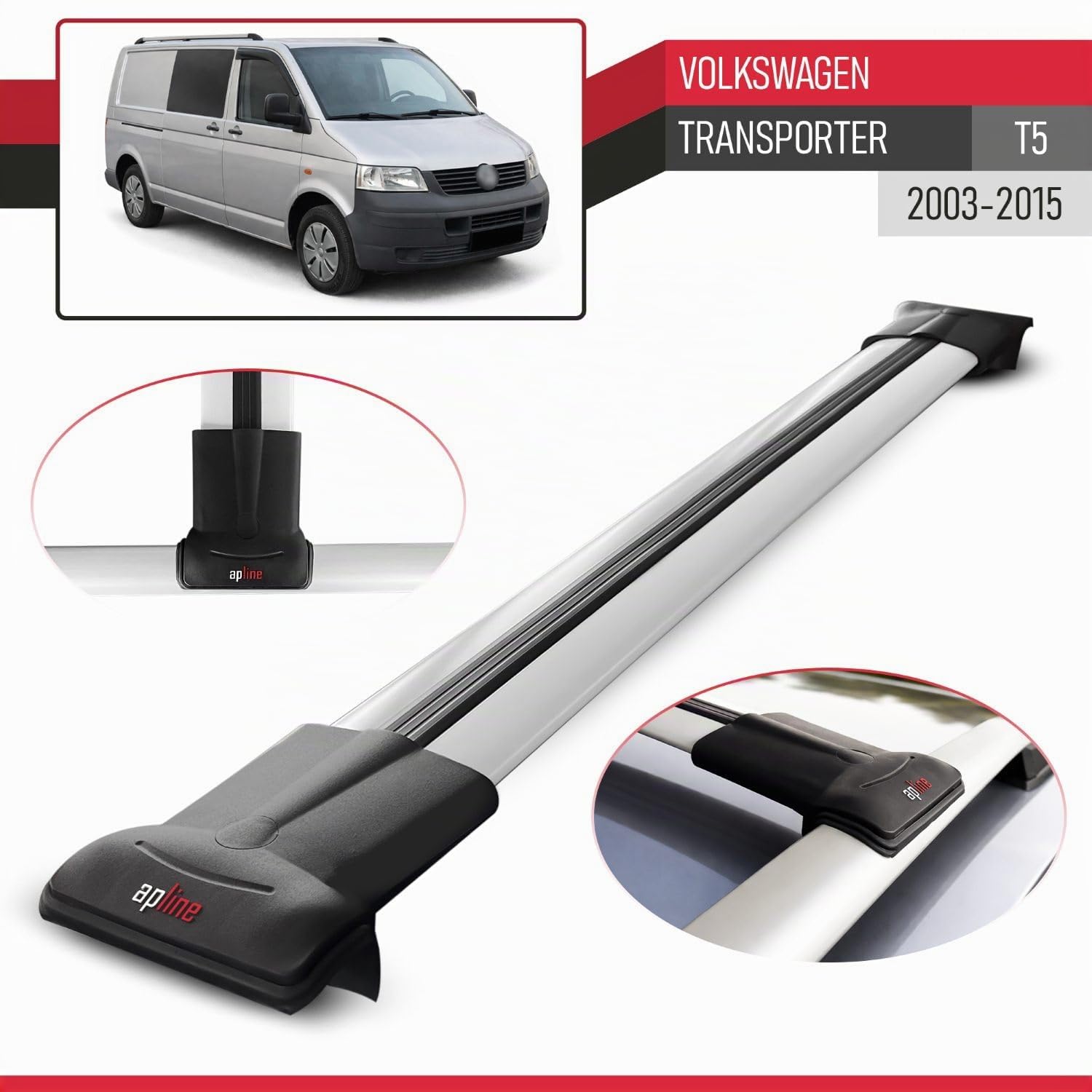 Compatible con Volkswagen Transporter (T5) 2003-2015 Modelo Fly Barra de Techo Auto Portaequipajes Barras Transversales Gris Aluminio 2 Barras