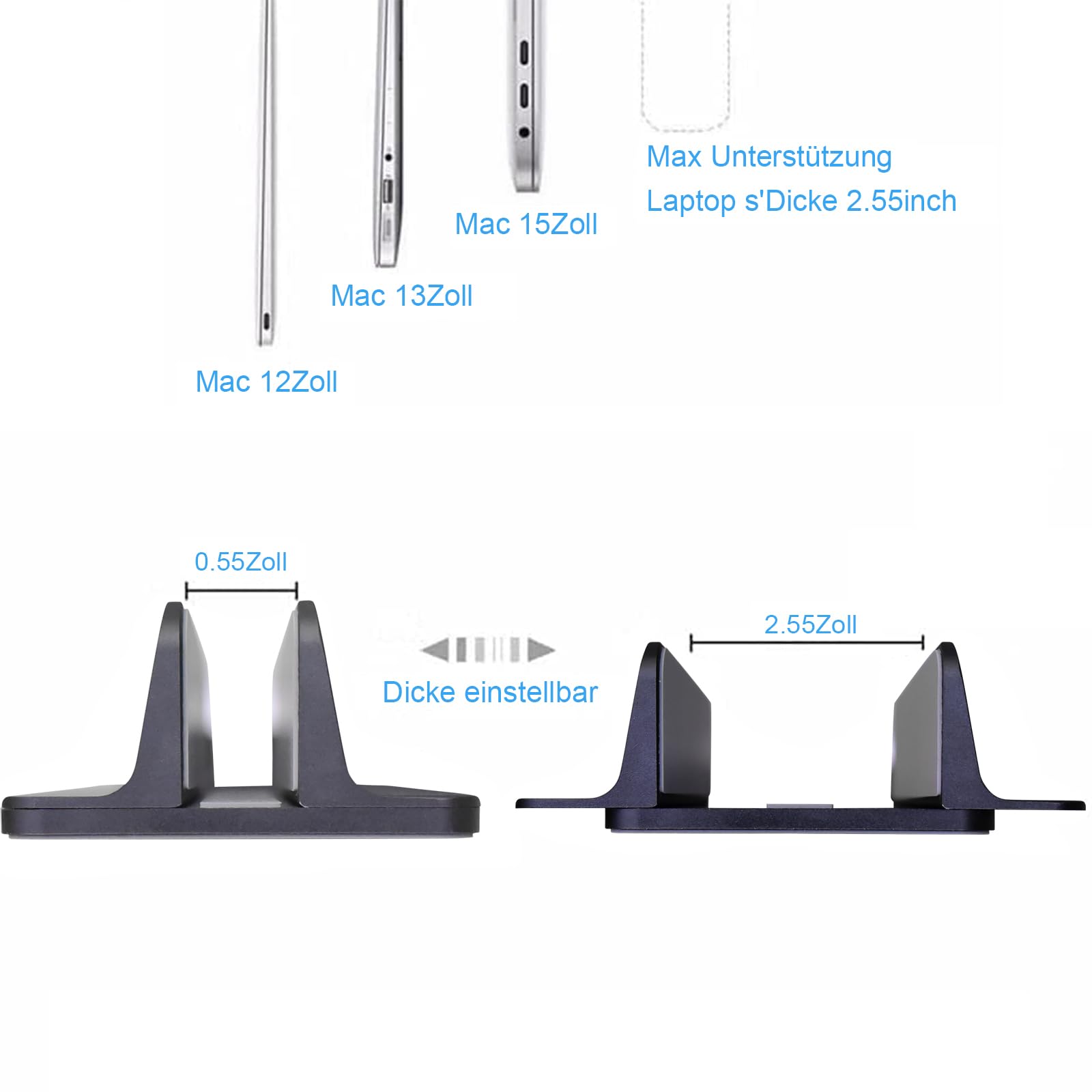 Supporto verticale per computer portatile, in alluminio, regolabile, salvaspazio, per MacBook Pro/Air, iPad, Samsung, Huawei, Surface, Dell, HP, Lenovo e altri (Nero)