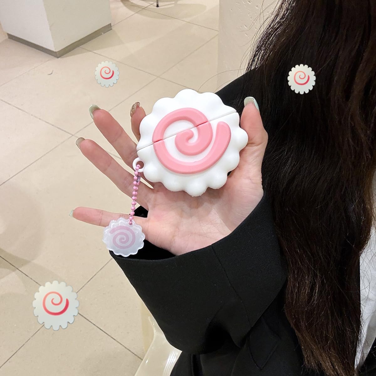 for AirPods 1/2 Case,Cute 3D Cartoon Fish Cake AirPods 1st 2nd Generation Cover Kawaii Soft Silicone Protective Cover with Keychain Shockproof Charging Case Girls Women
