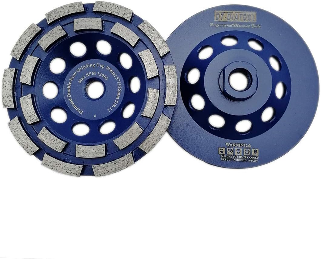 DT-DIATOOL 2PCS 5 Inch Concrete Grinding Wheel Granite Marble with Double Row Diamond Segment