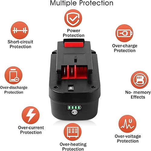 Miniatura 7 de TenHutt Iones de litio  NO Ni-Mh Paquete de 2 baterías de repuesto de 3.0Ah 18V para Black and Decker 18V HPB18 HPB18-OPE 244760-00 A1718 FS18FL