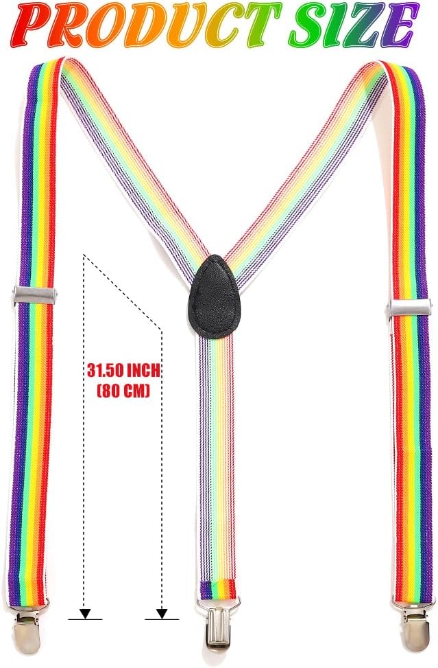 DRESBE Rainbow Y-back Suspenders Adjustable Elastic Pride Brace Band for Men and Women