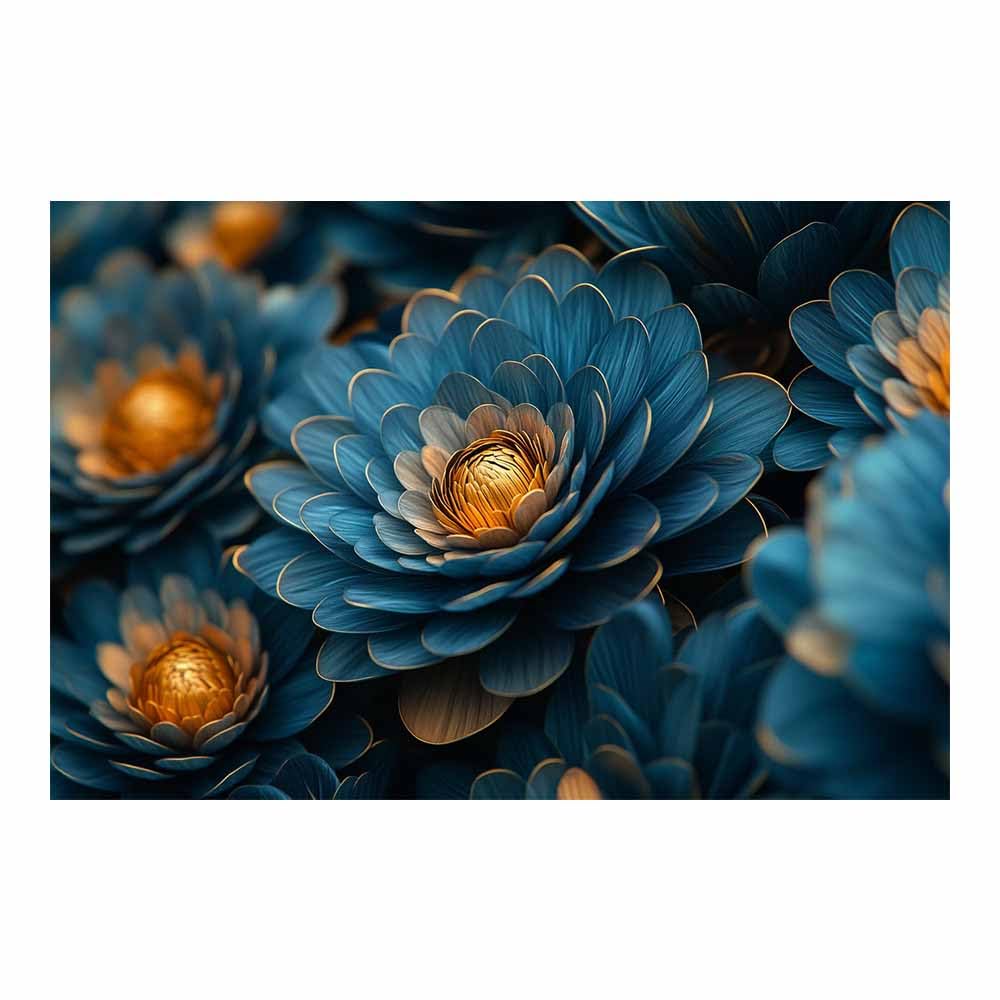 Tableau Murale Chambre Floral Bleu Marine Art Abstrait Luxe Impression Toile - 8