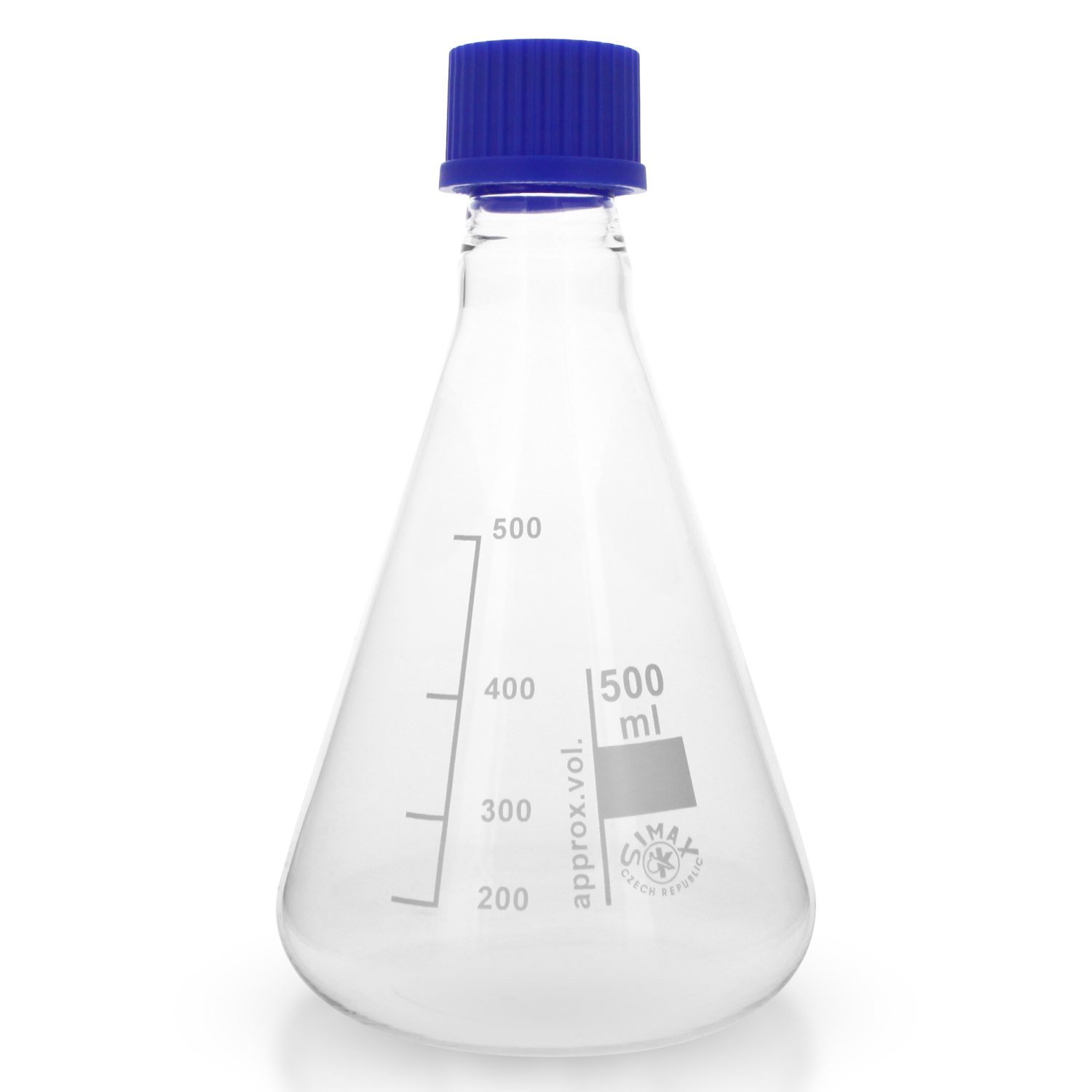 3x Erlenmeyerkolben 500ml aus hitzefestem Borosilikatglas 3.3 (Laborglas) mit Gewinde und Schraubkappe