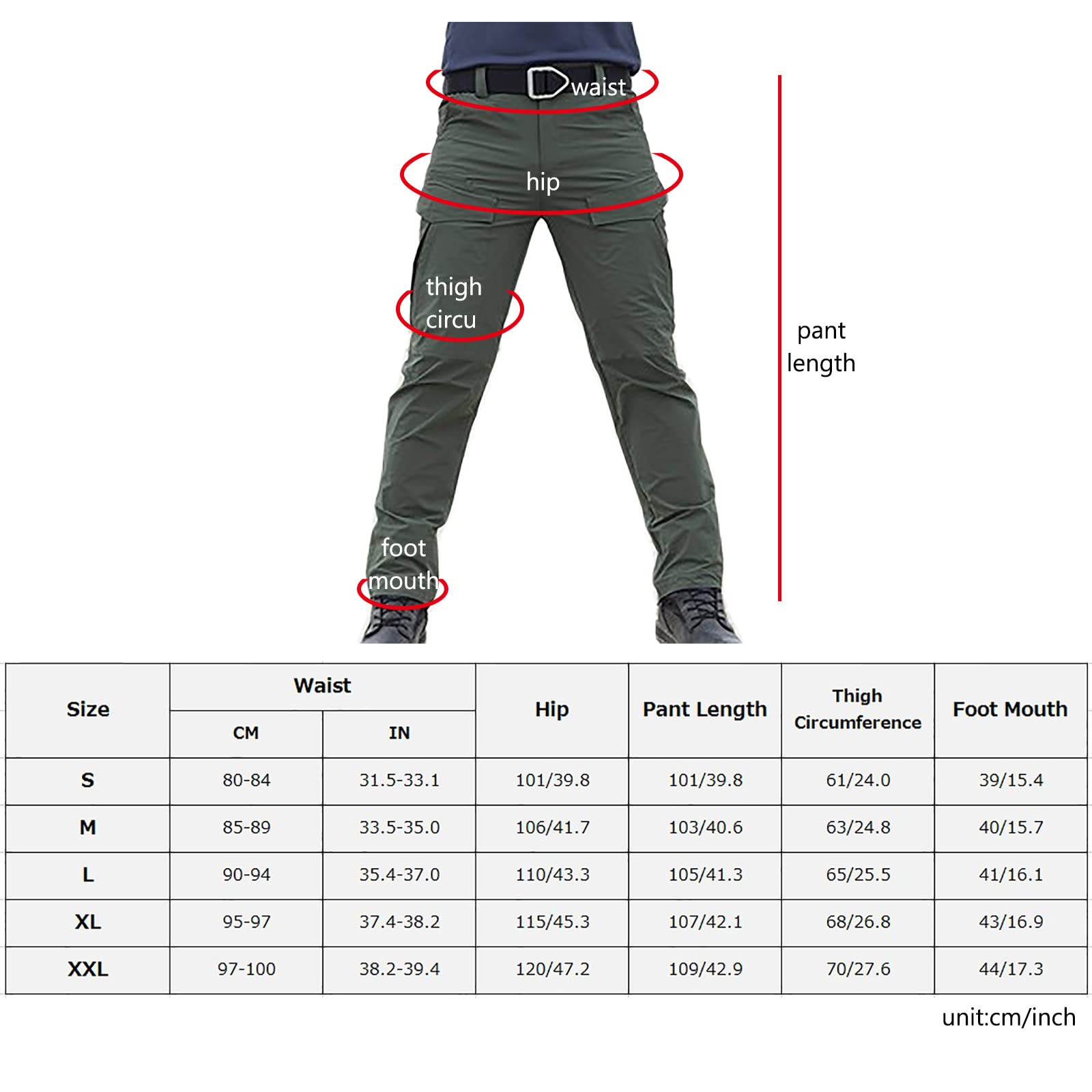 Pantalones Cargo para Hombre Impermeables Pantalones de Senderismo con Cremallera para Trabajo y Exterior(Size:S,Color:Verde)
