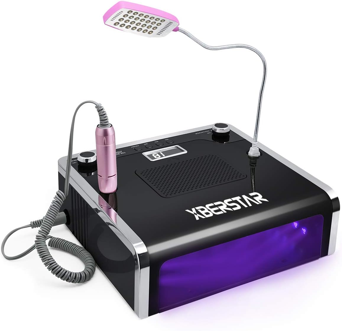 XBERSTAR Nail Dust Collector,54LED 108W 4‑in‑1 Electric Suction Dust Fan for Acrylic Gel Nails Kit Nail File Drill Professional Salon Nail Art Equipment Kit (Black)