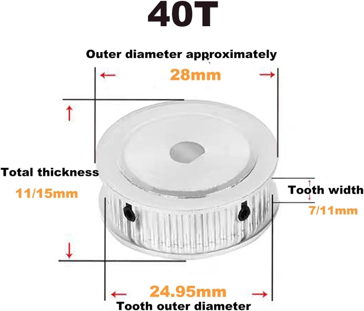 D Hole 2GT Timing Pulley 40T 50T 52T 60Teeth GT2 Synchronous Wheel Bore 5x4.5/6x5.5/8x7/8x7.5/10x9mm for Belt Width 6mm/10mm(8x7.5mm,60TEETH1PCS_11MM)