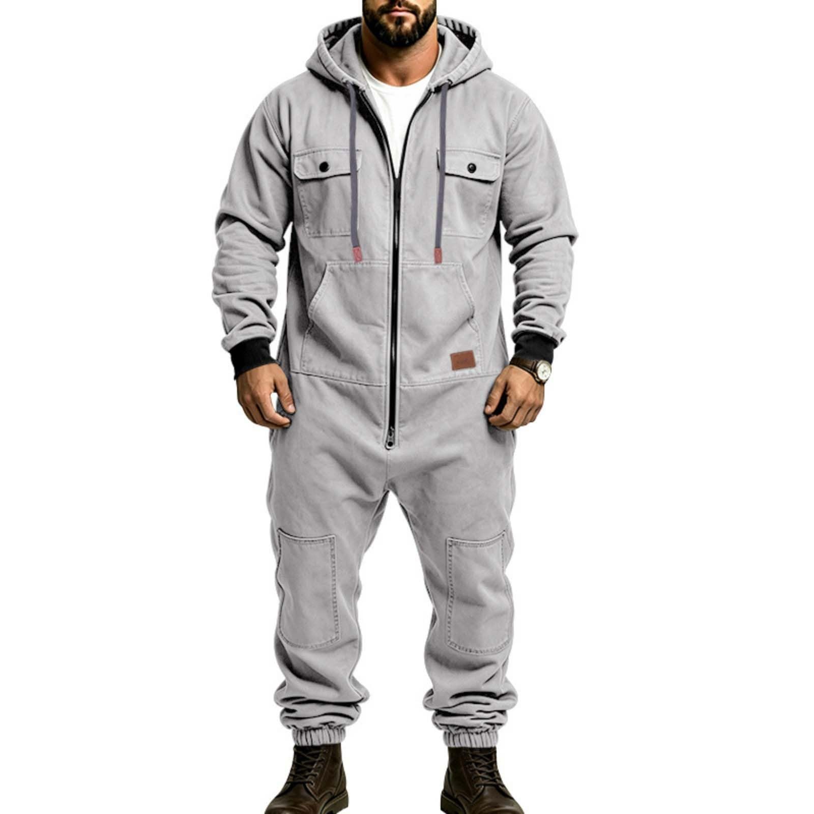Mono de Trabajo Hombre,Jumpsuit de Estilo Cargo con Multibolsillos
