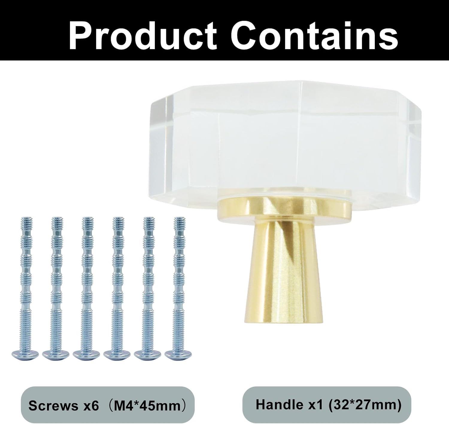 Murtenze 6-Pack Crystal Brass Knobs, White Cabinet Glass Knobs Brass Drawer Octagon Pulls, Gold Dresser Pulls for Kitchen Closet, Bifold Doors