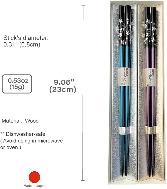 Premium Japanese Chopsticks Reusable 2pcs set [ Made in Japan ] Traditional Lacquer Art Wooden Chopsticks (Blue/Purple(YM103))
