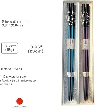 Premium Japanese Chopsticks Reusable 2pcs set [ Made in Japan ] Traditional Lacquer Art Wooden Chopsticks (Blue/Purple(YM103))