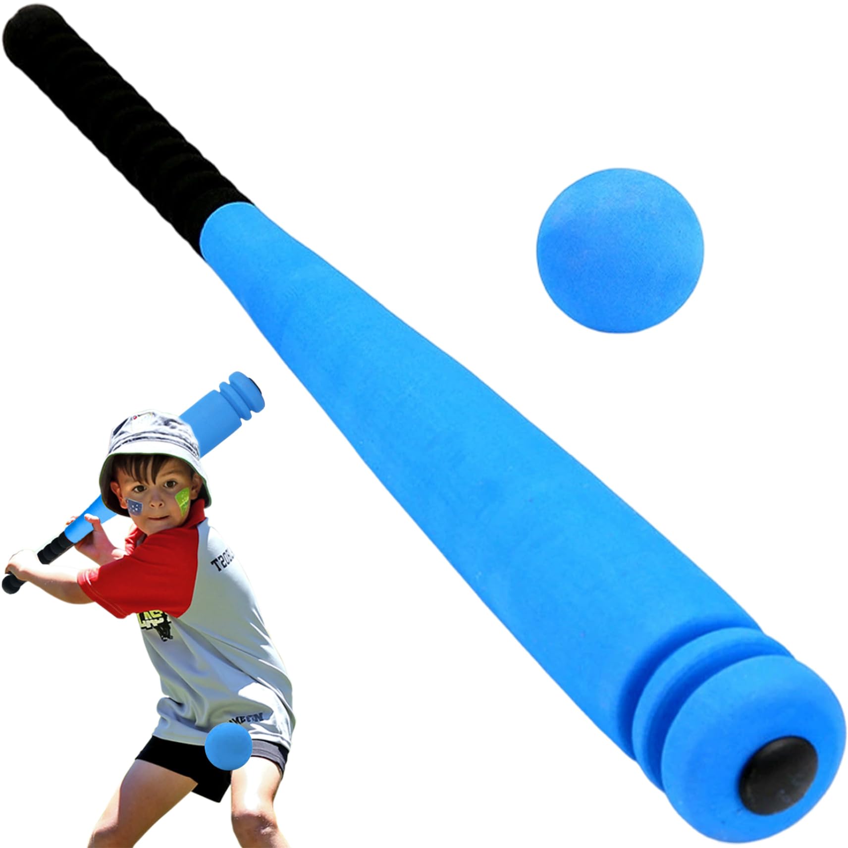 Batte de Baseball en Mousse Batte légère en Mousse Souple avec Balle pour Enfants Tout-Petits Jeunes Jeu de Balle Sport en Plein air et en intérieur Bleu