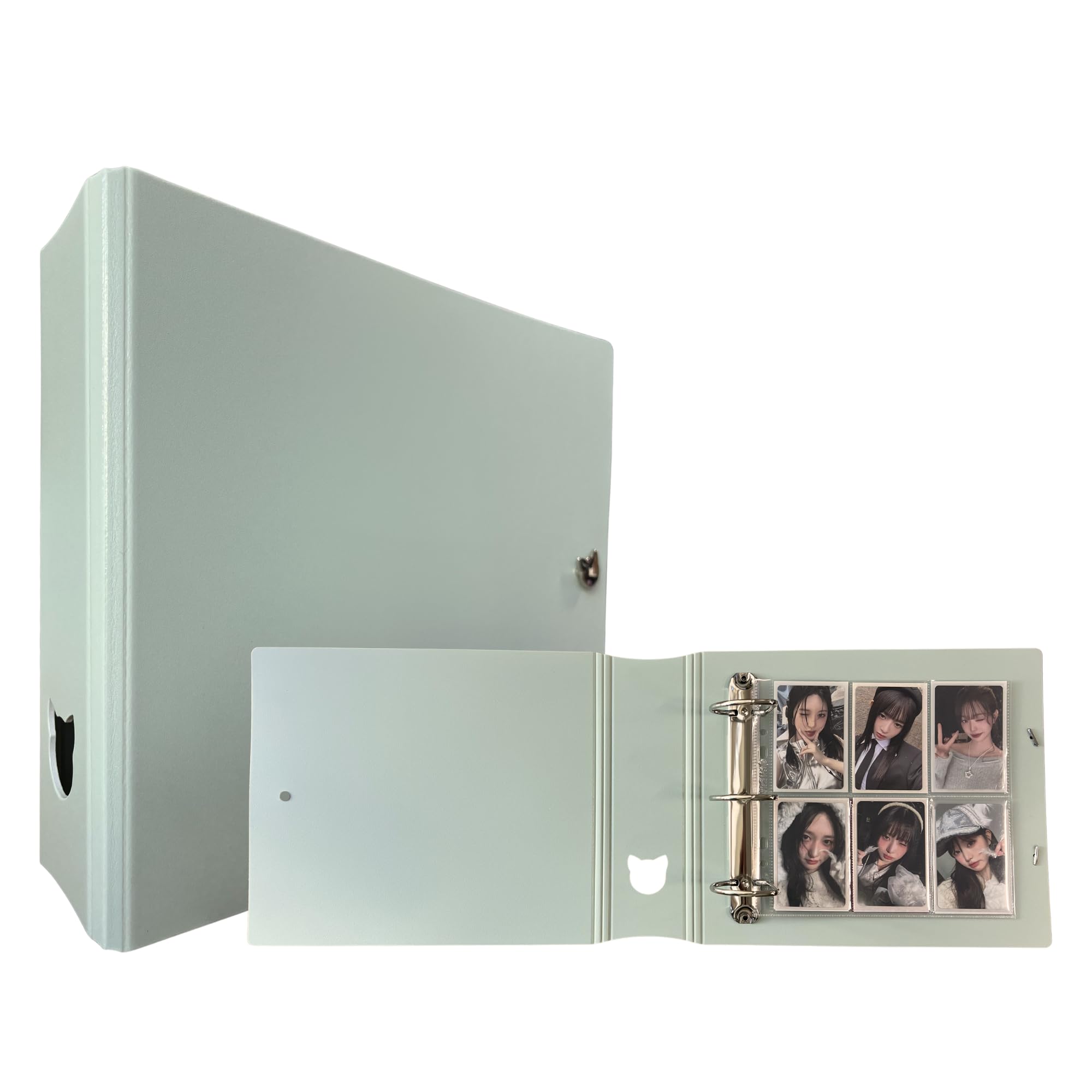 MEOWCAFE K-Keep A5 Extra Wide 2 INCH Binder, Large Capacity Kpop Photocard Binder with 2 Backboards and 25 Single Sided A5 Extra Wide 6 Pocket Pages (Ice Green)