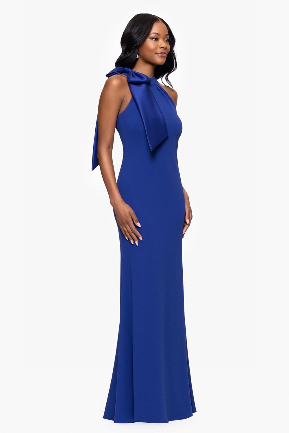 Betsy & Adam Women's Floor-Length, Sleeveless, Bow Detail, with Fitted Silhouette, Indigo, 2 - Image 2