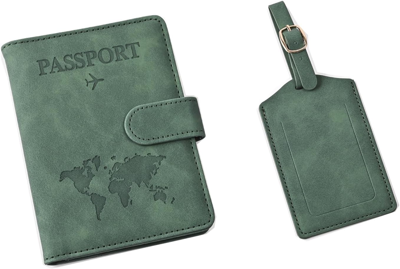 GADITIEK Passport and Suitcase Tag Set, Leather Passport Pouch with Luggage Tag, French Passport Protectors with RFID for Travel Passport Protection Case, Passport Holder, Green, Stylish/Modern