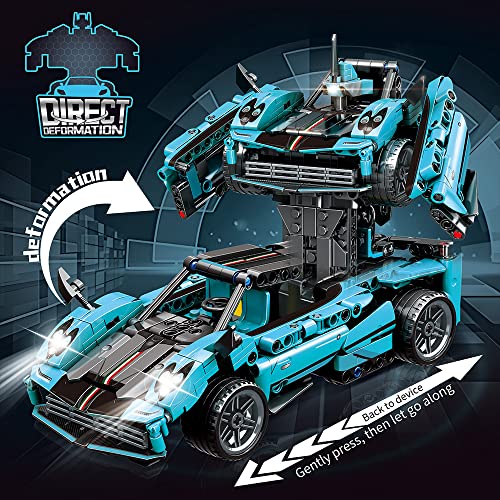 Riceblock 2 In 1 Robot Super Car Building Toy Set, Transforming Robot Building Block Kits, Direct Deformation, Rebound Device, Construction Truck Blocks Toys For Boys Age 6 7 8 9 10+ Year Old （Blue） #TOP2