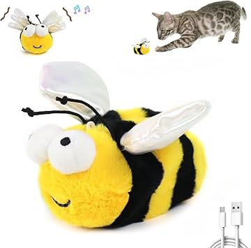 Interactive Flapping Chirping Bird Cat Toys Bee | Rechargeable, Touch Activated, Catnip Toys, for Indoor Cats and Kittens