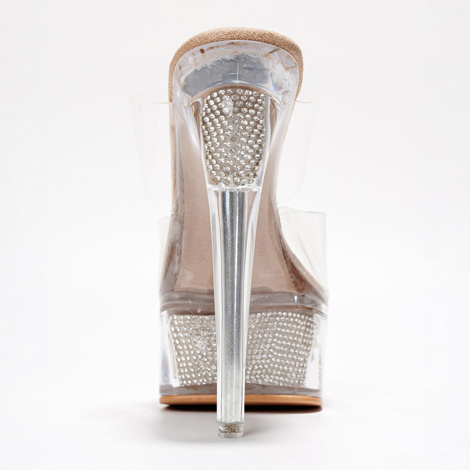 Women's Clear Platform Stiletto Heels | Slip-On Rhinestone Transparent Straps, Round Toe (Ferrara) - Image 5