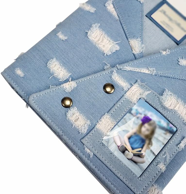 Travel Growth Commemorative Book ﻿ Denim Album Cloth Card Album Album Cover Cloth Album Card Album Applicable to Photos, Receipts, Star Cards, etc