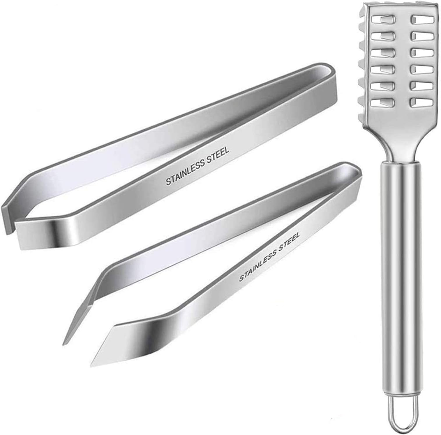 3 Pieces Fish Tweezers for Fish Bone Fish Scaler Removers, Stainless Steel Flat and Slant Tweezers Pliers Remover Tool