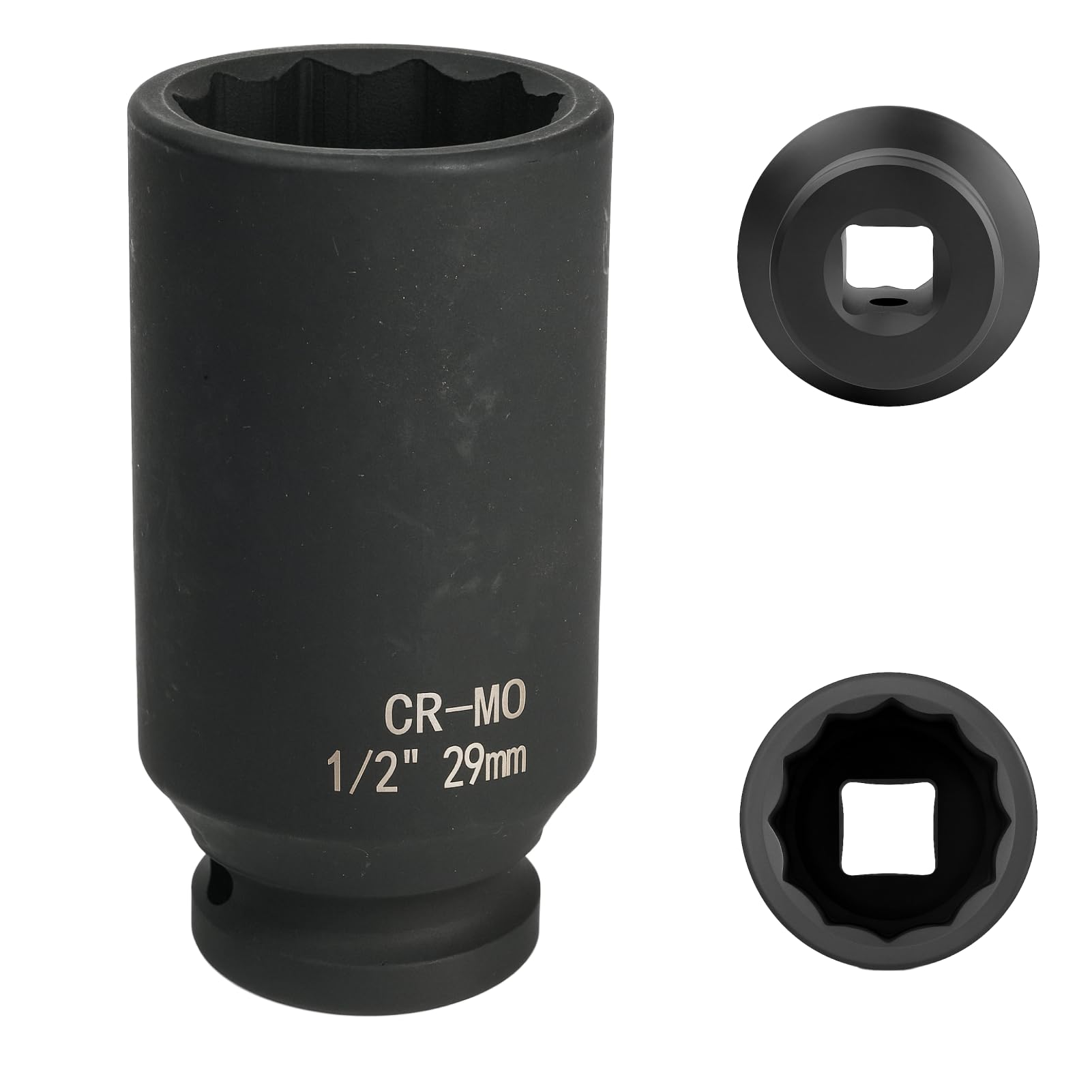 FortuneGlobe Socket 29 mm 1/2 inch 12-Point, Impact Socket 1/2 inch 29 mm CR-MO Chromium-Molybdenum Steel (Black) — image 1