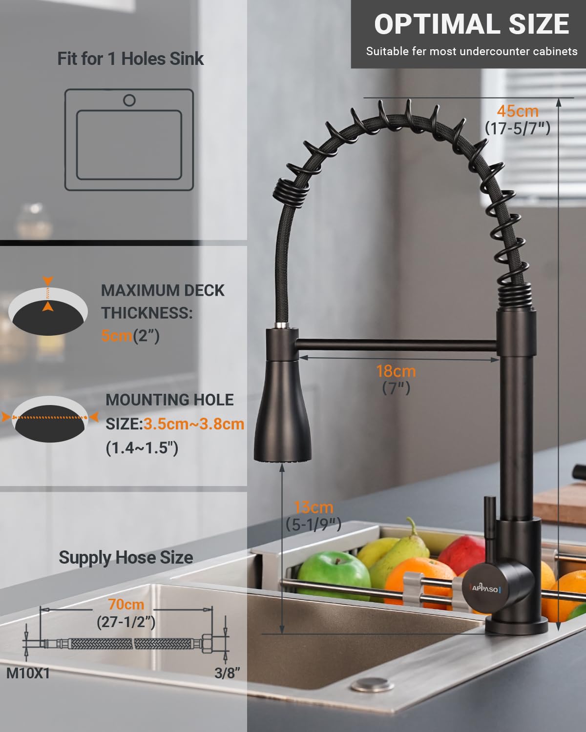 Robinet De Cuisine, Robinet Avec Douchette Extractible, Robinet En Acier Inoxydable A Tirette Noir Mat Avec Tuyau Arrivee Eau De 3 8 98868667