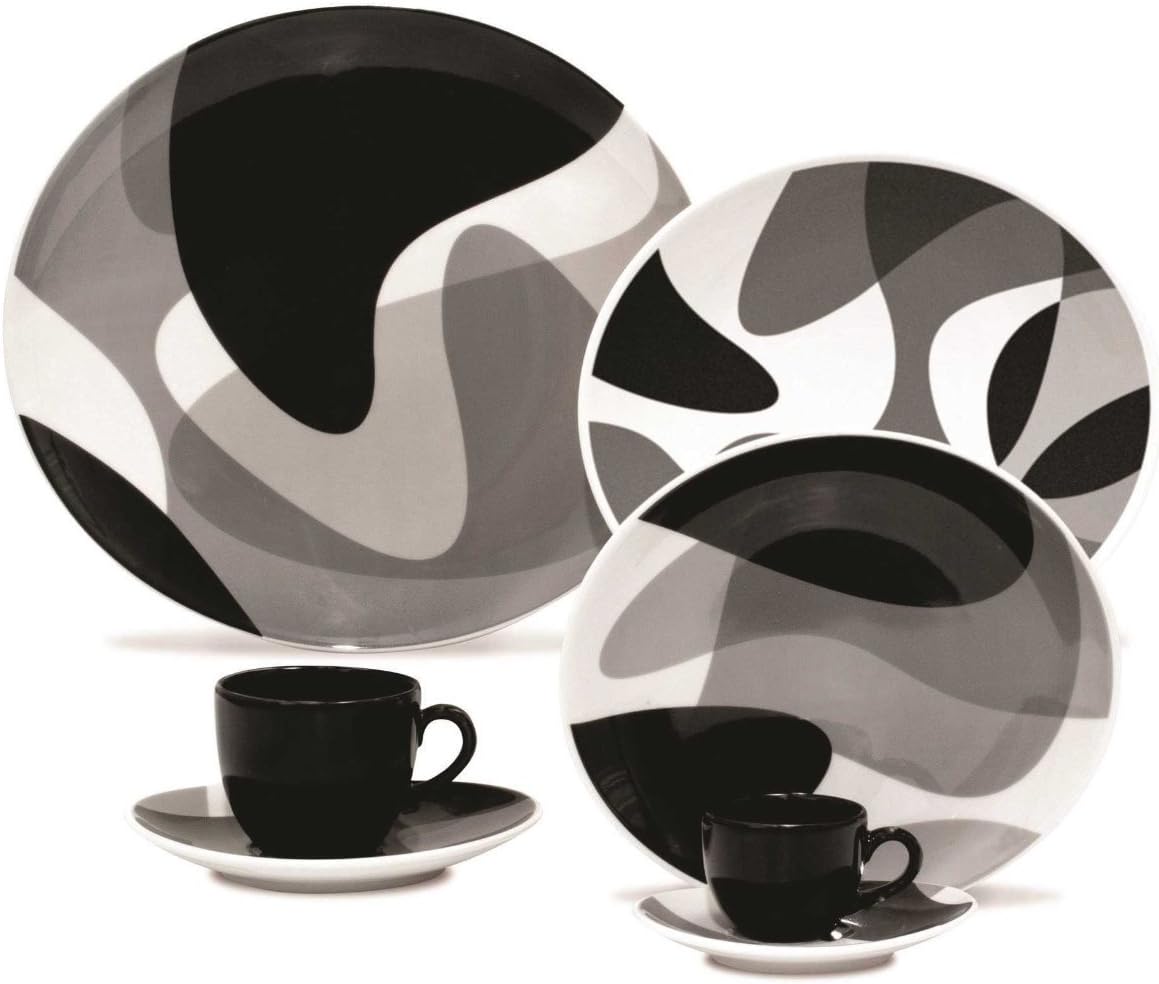Karim Rashid Dinnerware Porcelain 30-Piece Dinner/Espresso Set, Toss, Gray