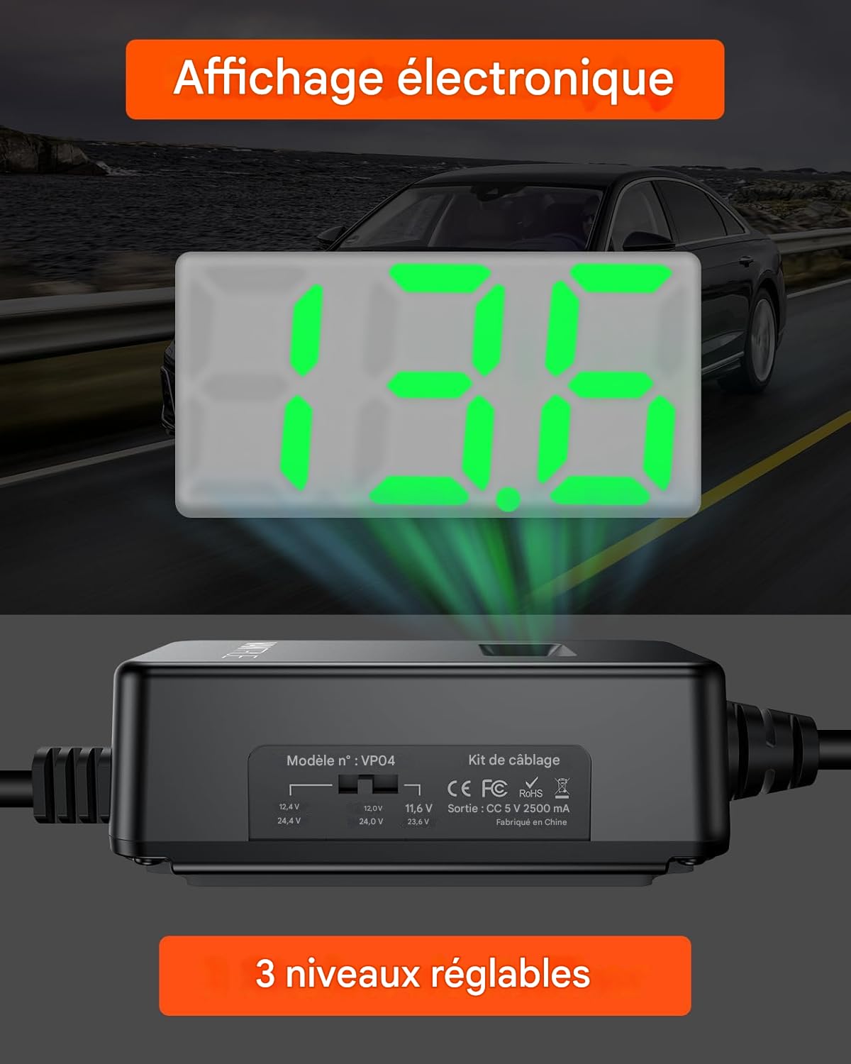 VANTRUE USB-C OBD Hardwire avec écran, 3 Niveaux de Protection Basse Tension 11,6/23,6V, 12/24V, 12,4/24,4V à 5V, 24 Heures de Surveillance au Parking pour Dashcam N5/N4P/N4/N2S/S1 PRO/N2P/E1/E2/E3